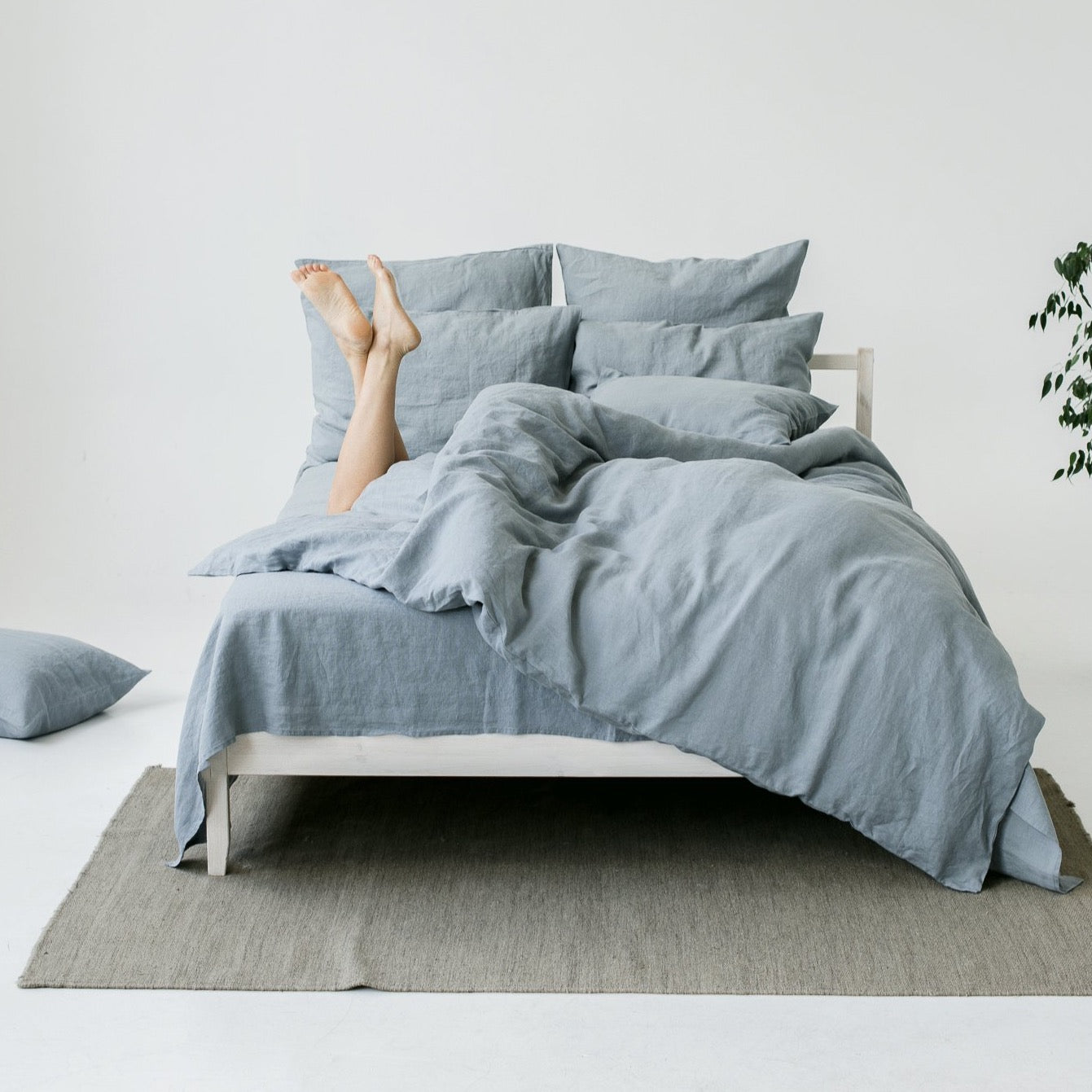 Grey Blue Linen Duvet Set